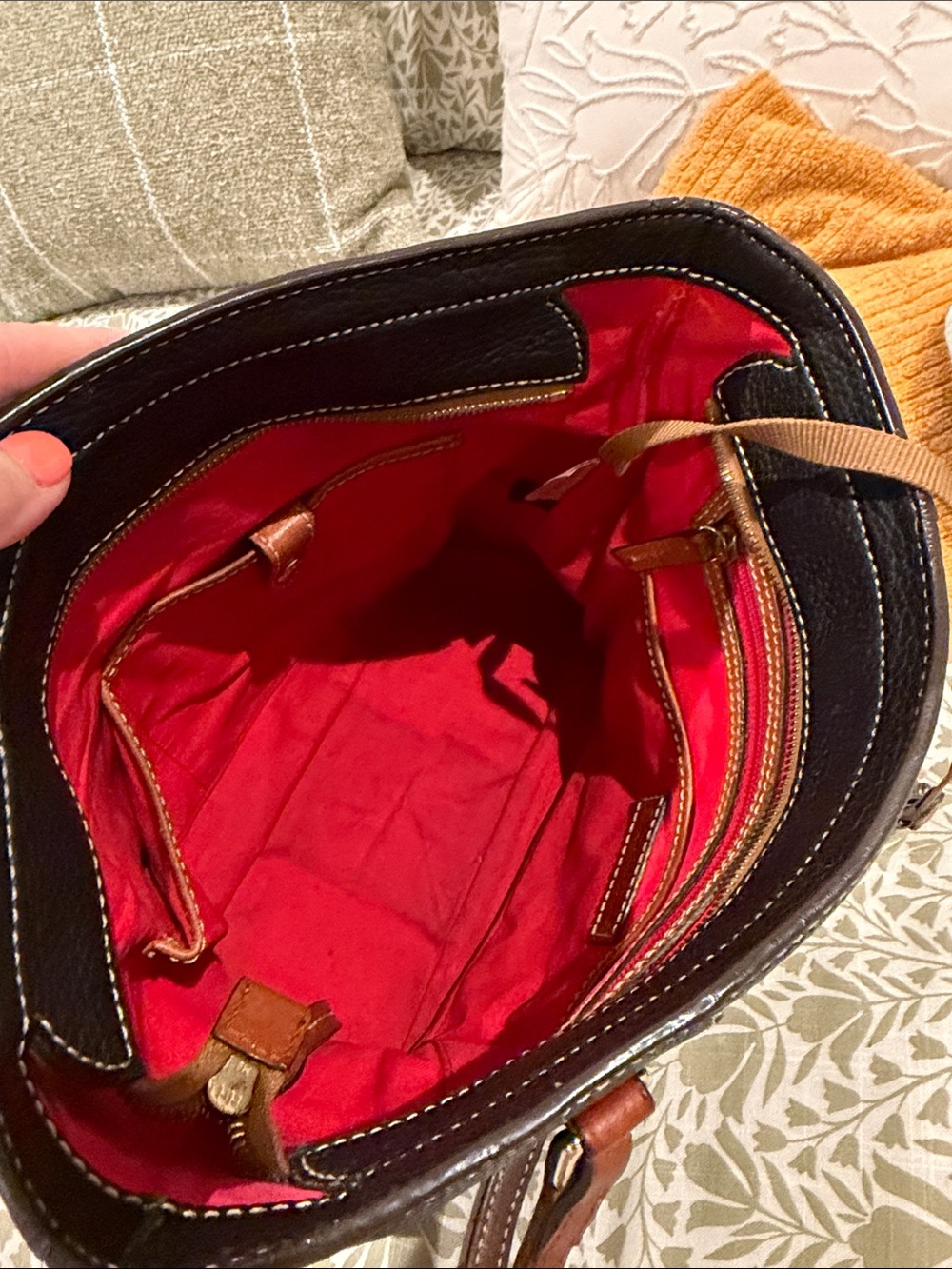 Dooney & Bourke Black Leather Tote with Brown Trim & Handles - Picture 10 of 16